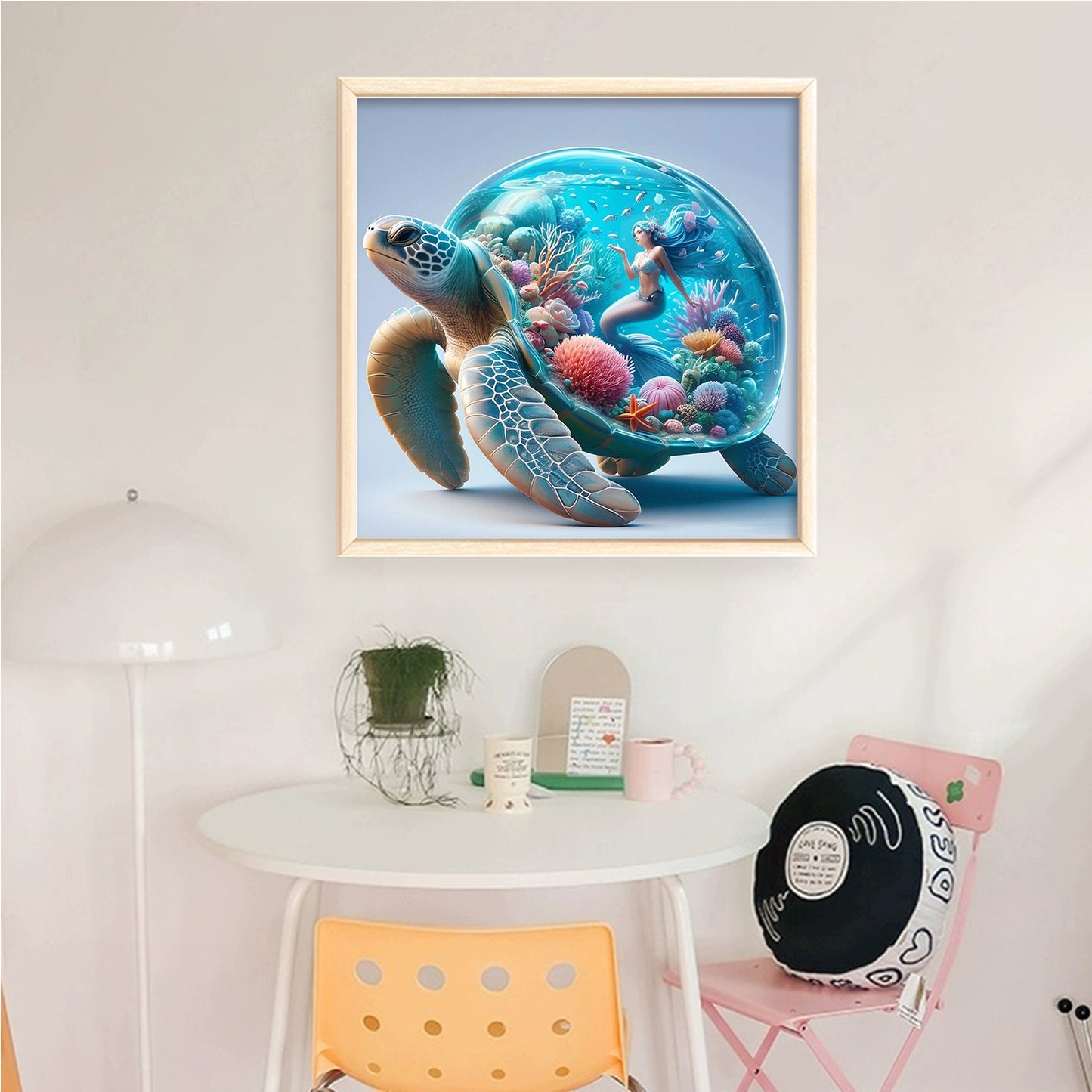 Aquarium With Mermaid On Turtle'S Back - Full 11CT Counted Cross Stitch 45x45CM - Huacan