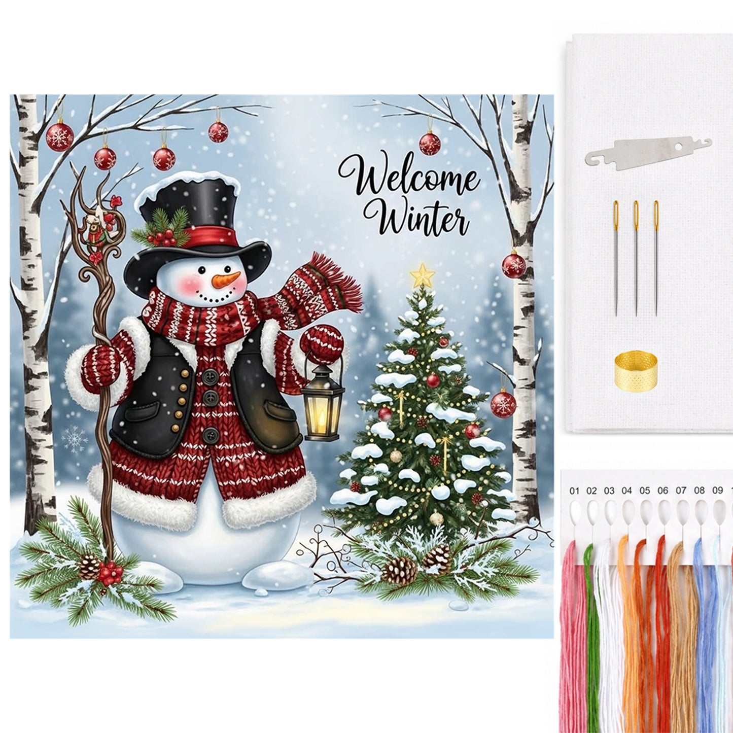 Classic Red Outfit Snowman - Full 11CT Counted Cross Stitch 40x40CM - Huacan