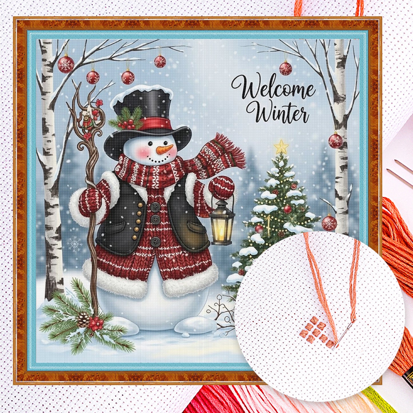 Classic Red Outfit Snowman - Full 11CT Counted Cross Stitch 40x40CM - Huacan