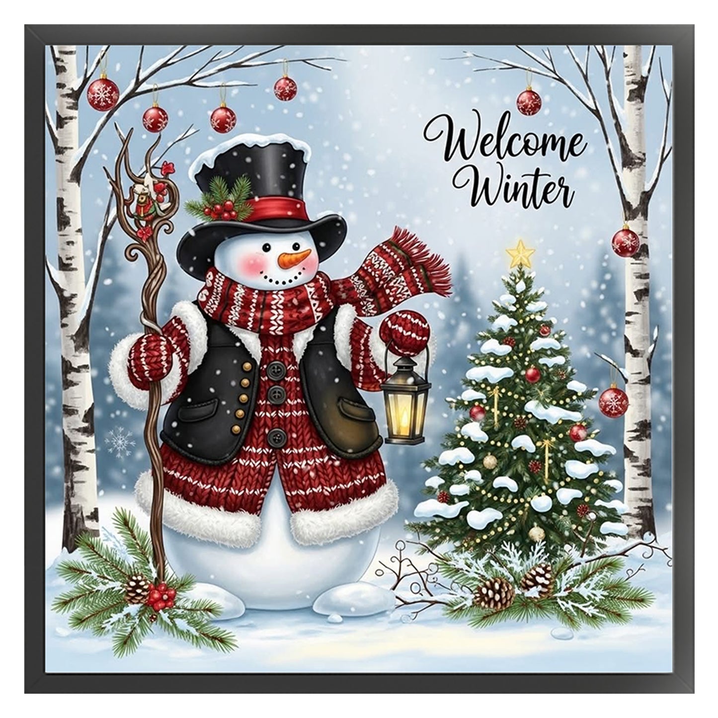 Classic Red Outfit Snowman - Full 11CT Counted Cross Stitch 40x40CM - Huacan