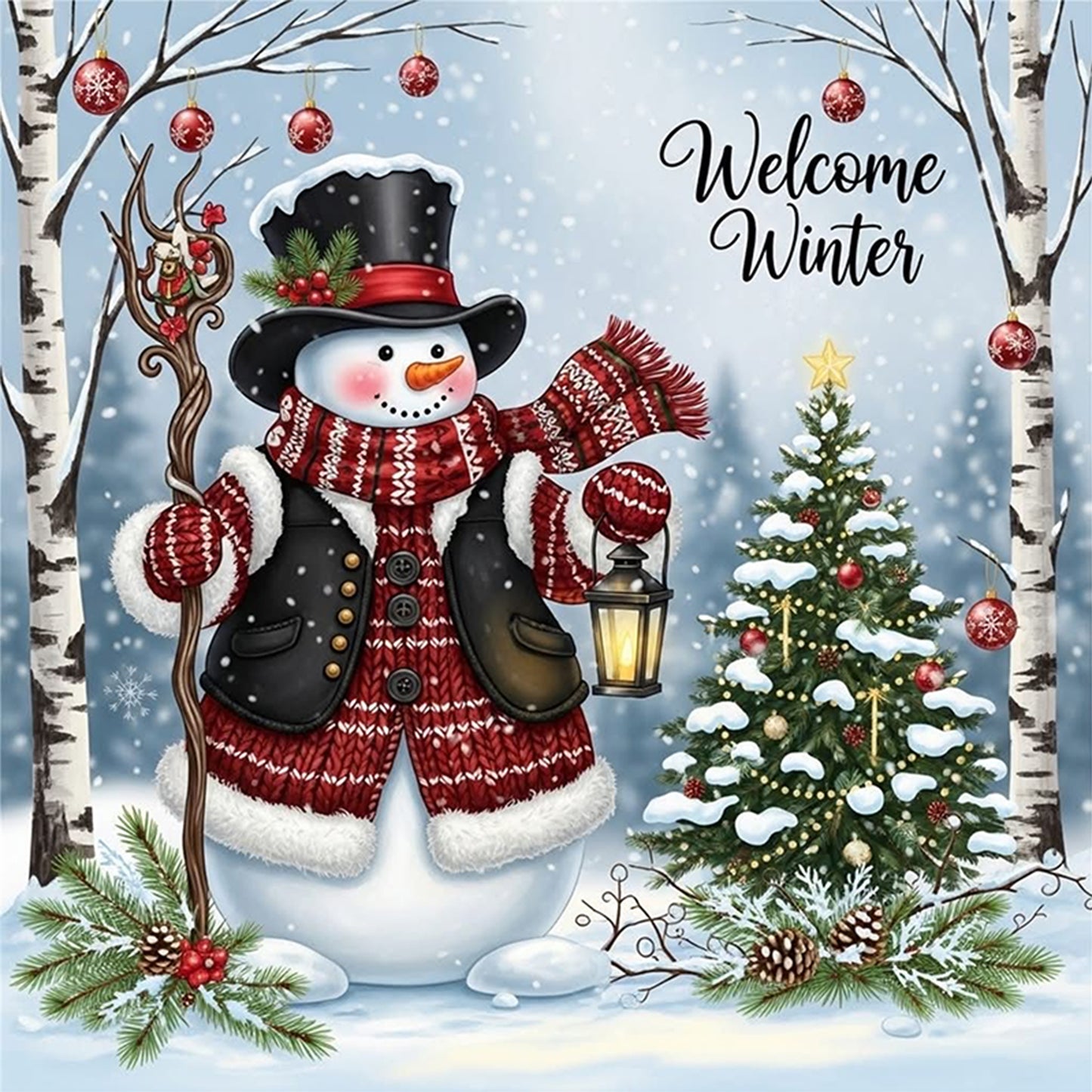 Classic Red Outfit Snowman - Full 11CT Counted Cross Stitch 40x40CM - Huacan