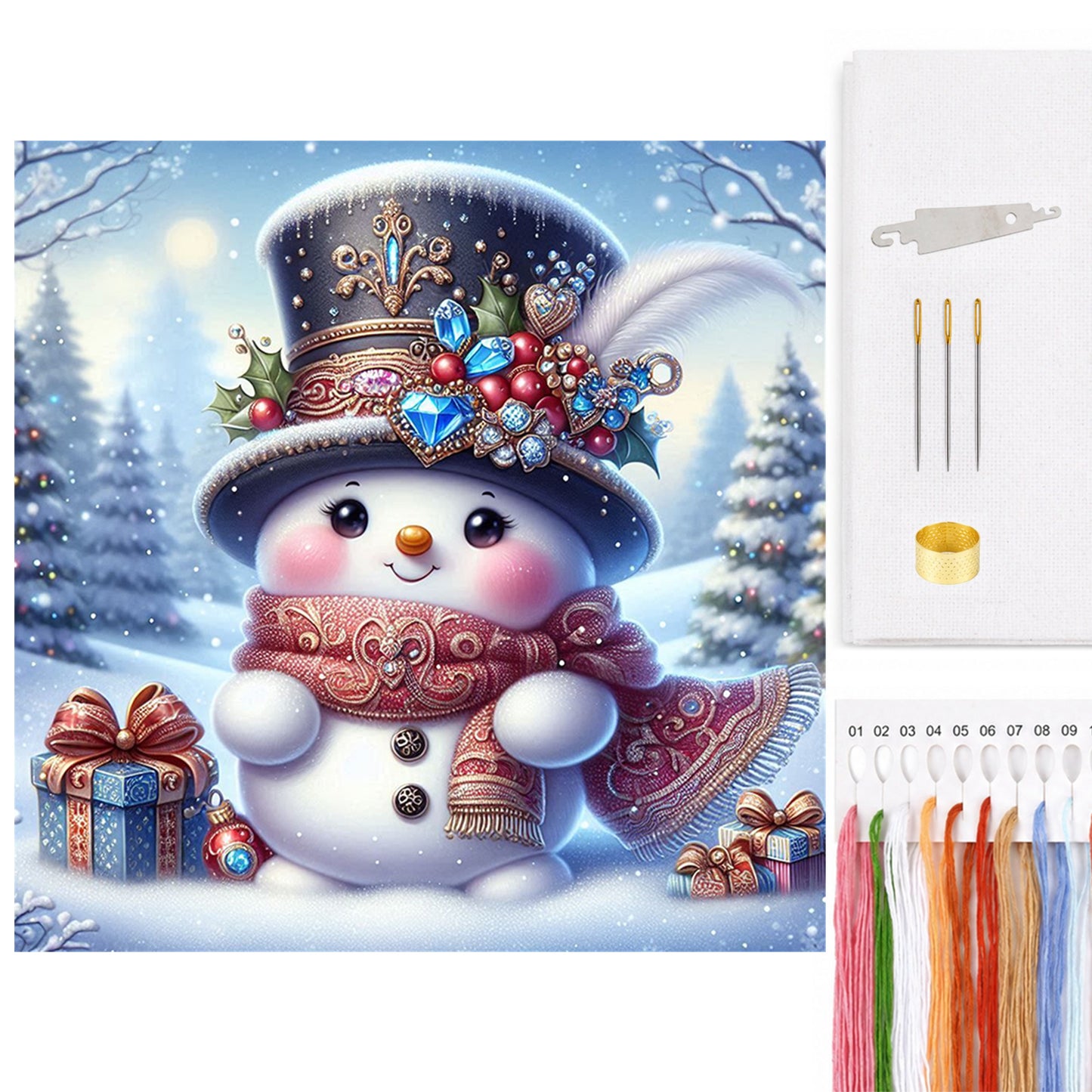 Ornate Gem Snowman - Full 11CT Counted Cross Stitch 40x40CM - Huacan
