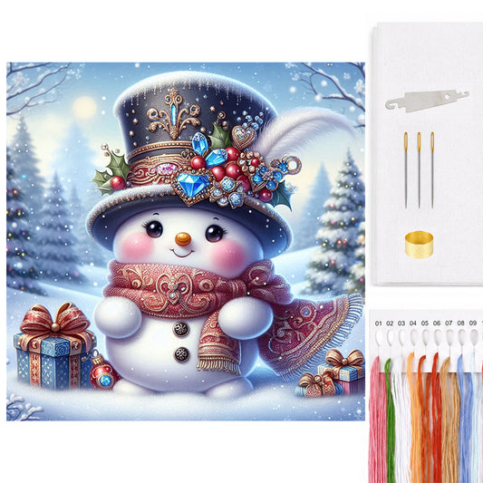 Ornate Gem Snowman - Full 11CT Counted Cross Stitch 40x40CM - Huacan