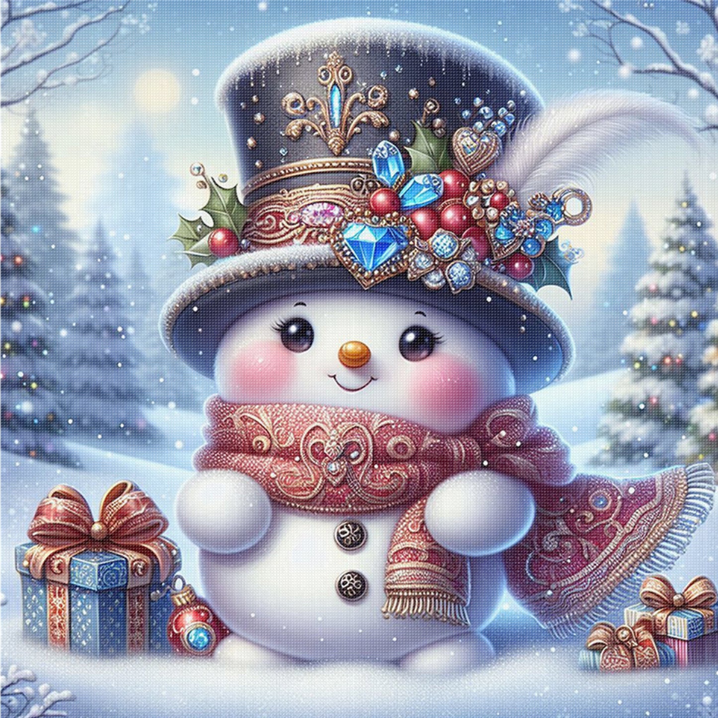 Ornate Gem Snowman - Full 11CT Counted Cross Stitch 40x40CM - Huacan