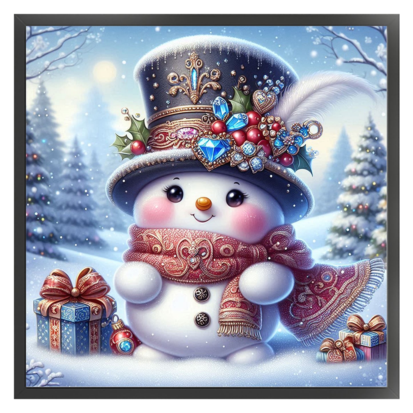 Ornate Gem Snowman - Full 11CT Counted Cross Stitch 40x40CM - Huacan