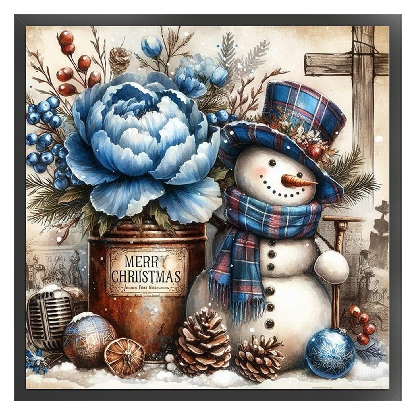 Vintage Blue Tone Snowman - Full 11CT Counted Cross Stitch 40x40CM - Huacan