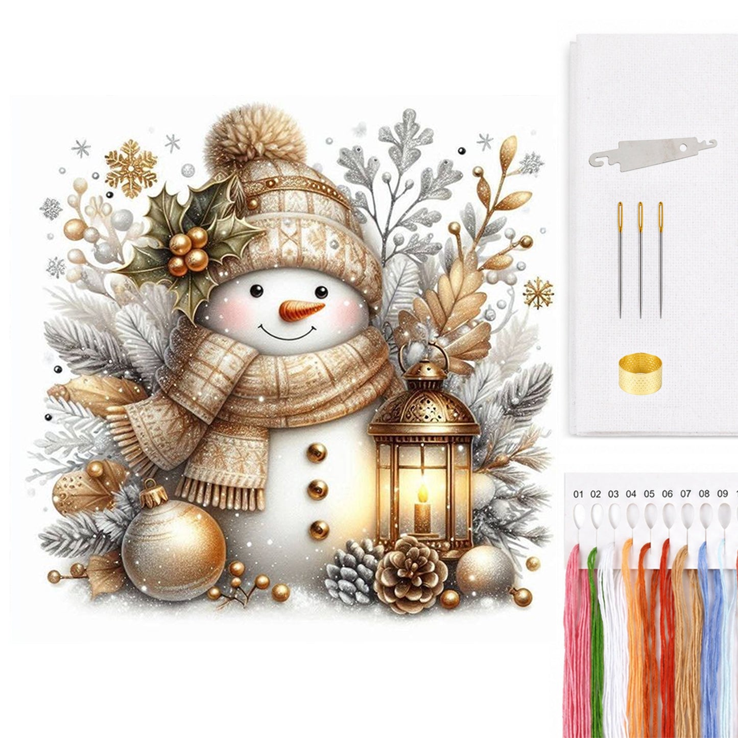 Golden Brown Warm Tone Snowman - Full 11CT Counted Cross Stitch 40x40CM - Huacan