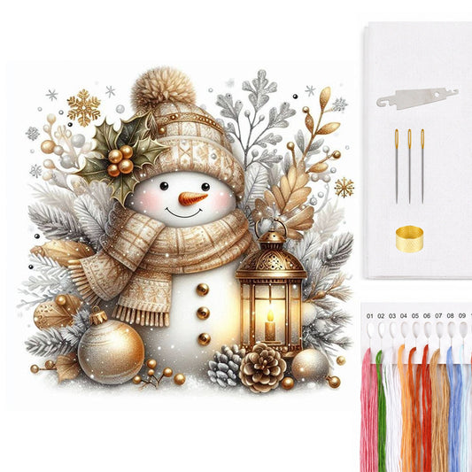 Golden Brown Warm Tone Snowman - Full 11CT Counted Cross Stitch 40x40CM - Huacan