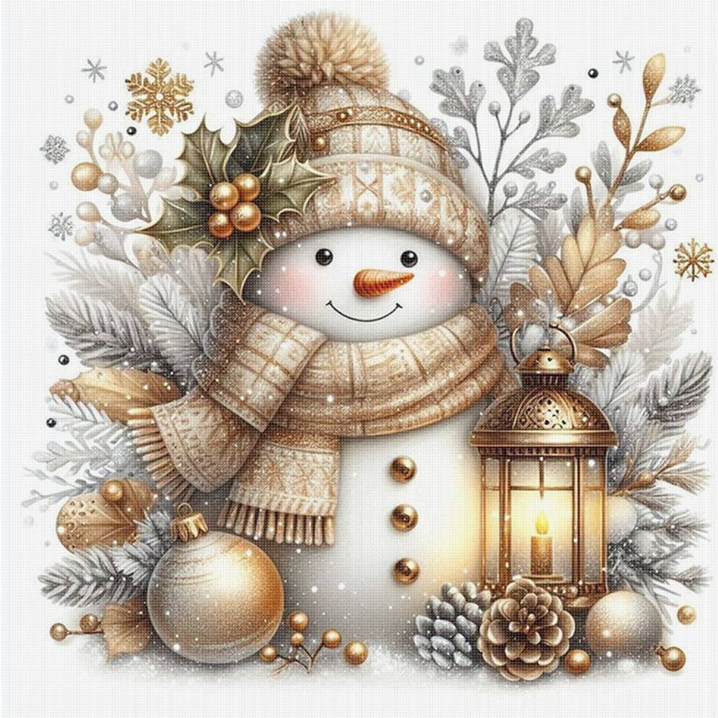 Golden Brown Warm Tone Snowman - Full 11CT Counted Cross Stitch 40x40CM - Huacan