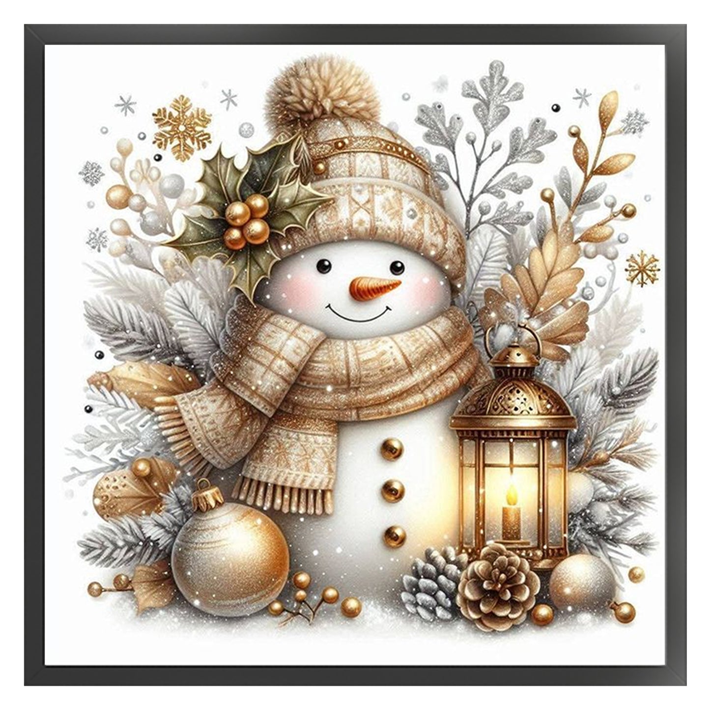 Golden Brown Warm Tone Snowman - Full 11CT Counted Cross Stitch 40x40CM - Huacan