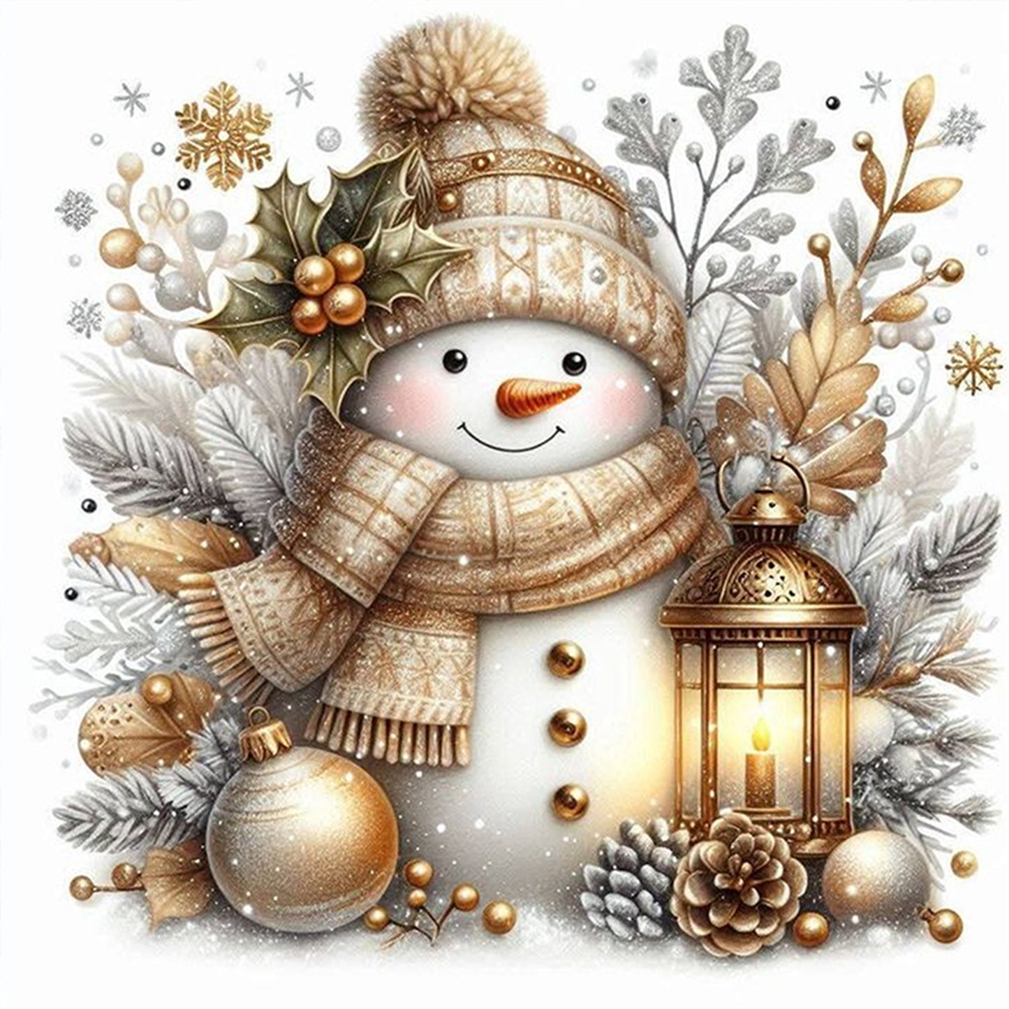 Golden Brown Warm Tone Snowman - Full 11CT Counted Cross Stitch 40x40CM - Huacan