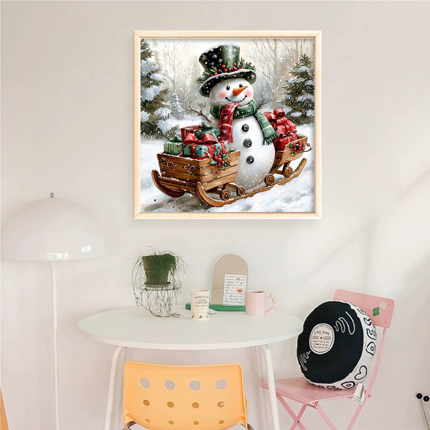 Snowman With Sled & Gifts - Full 11CT Counted Cross Stitch 40x40CM - Huacan