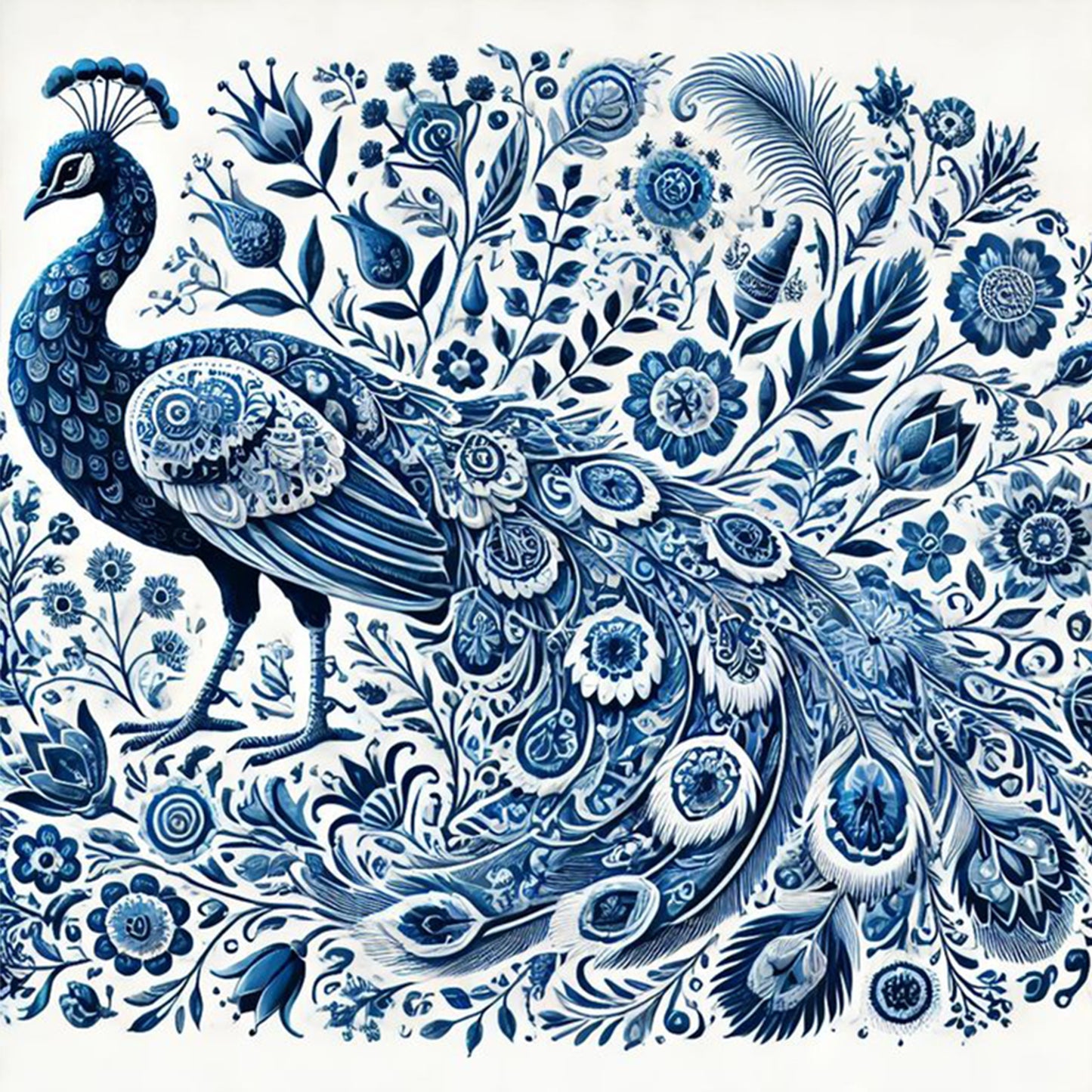 Porcelain Peacock - Full 11CT Stamped Cross Stitch 40x40CM - Huacan