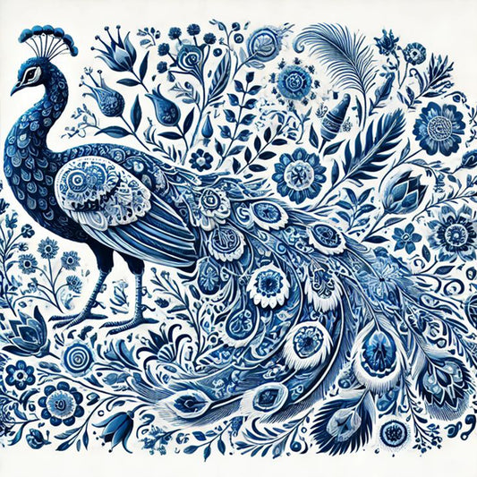 Porcelain Peacock - Full 11CT Stamped Cross Stitch 40x40CM - Huacan