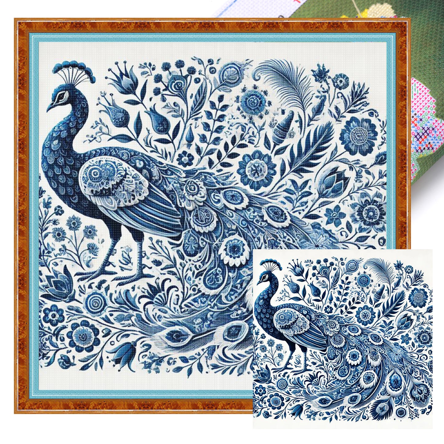 Porcelain Peacock - Full 11CT Stamped Cross Stitch 40x40CM - Huacan