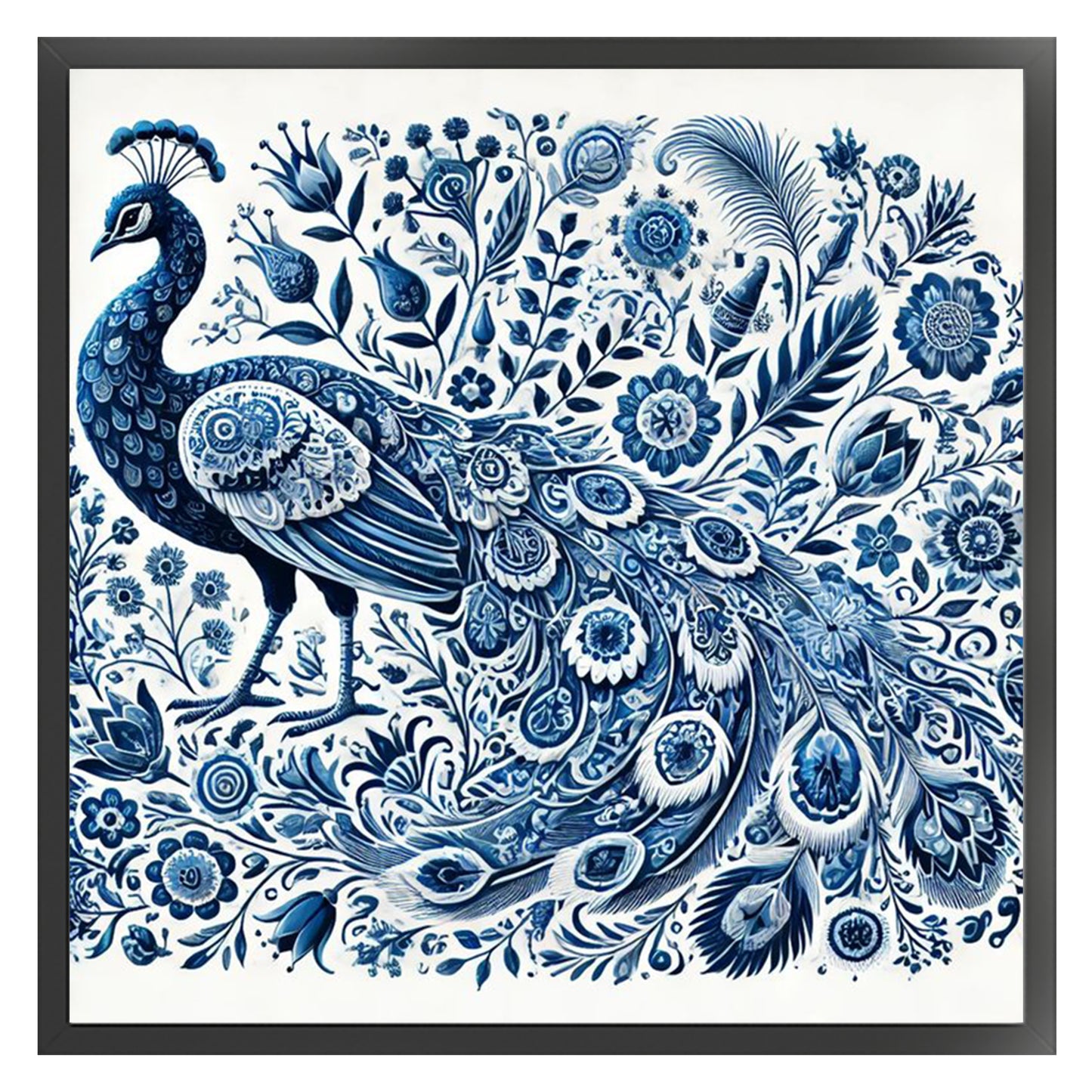 Porcelain Peacock - Full 11CT Stamped Cross Stitch 40x40CM - Huacan