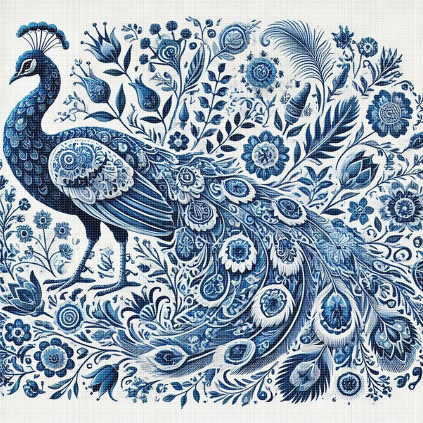 Porcelain Peacock - Full 11CT Stamped Cross Stitch 40x40CM - Huacan