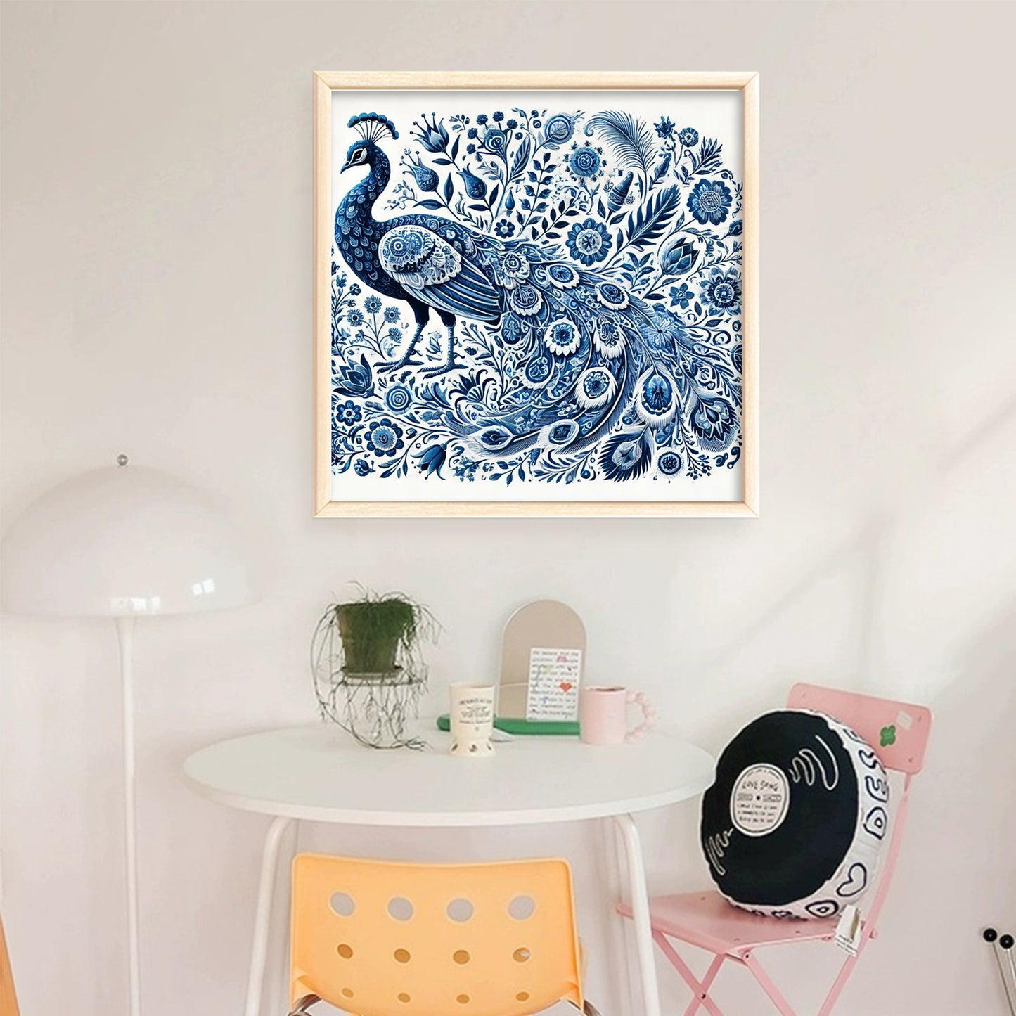 Porcelain Peacock - Full 11CT Stamped Cross Stitch 40x40CM - Huacan