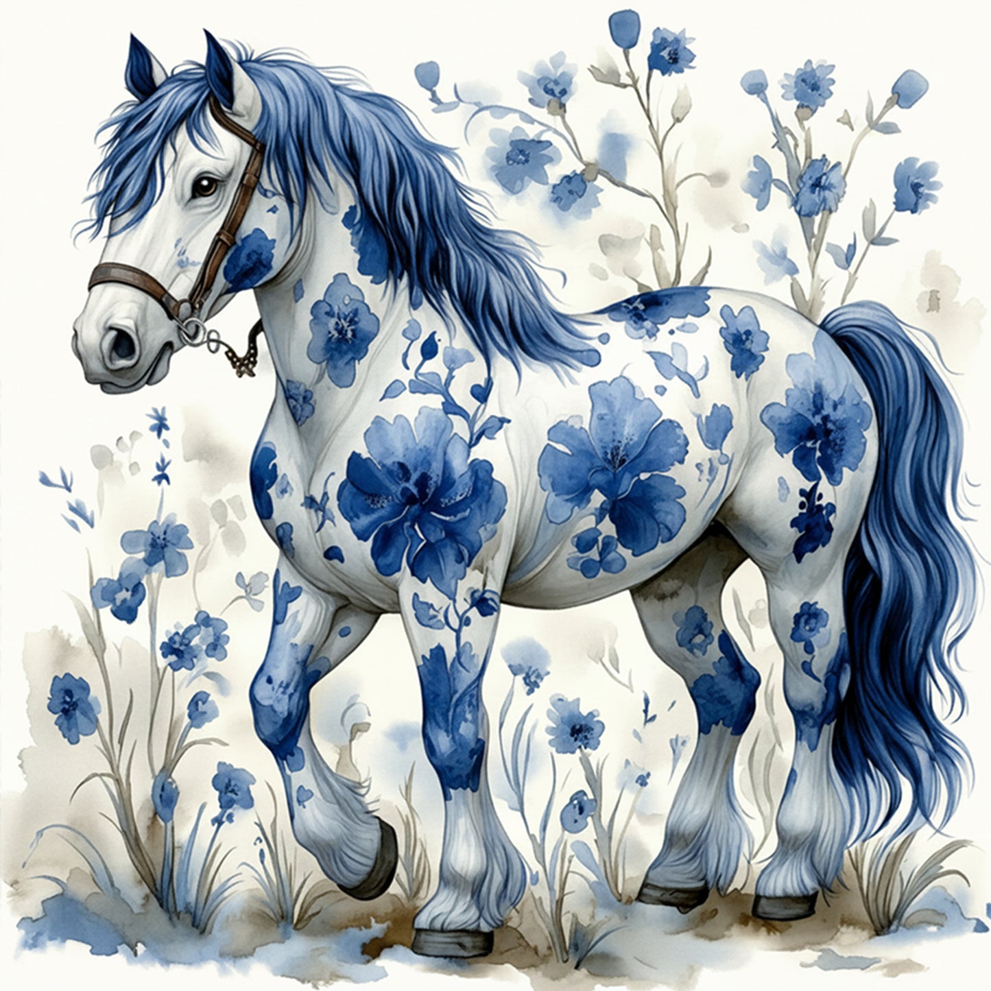 Porcelain Horse - Full 11CT Stamped Cross Stitch 40x40CM - Huacan