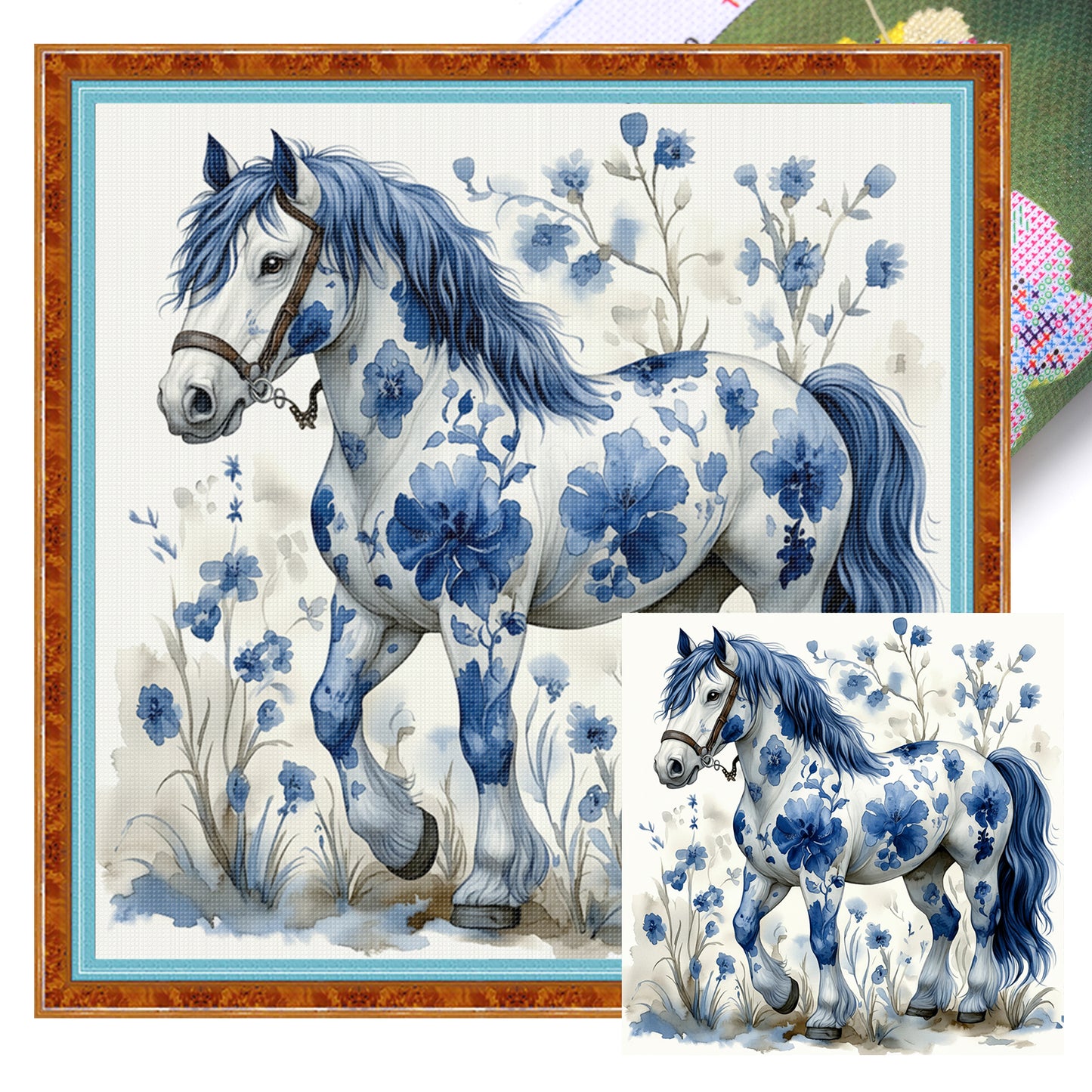 Porcelain Horse - Full 11CT Stamped Cross Stitch 40x40CM - Huacan