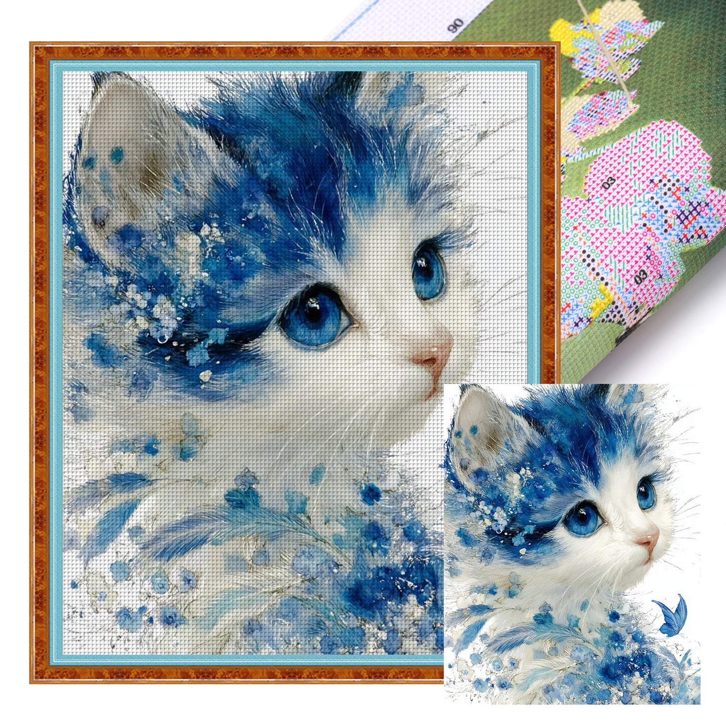 Porcelain Cat - Full 11CT Stamped Cross Stitch 40x50CM - Huacan