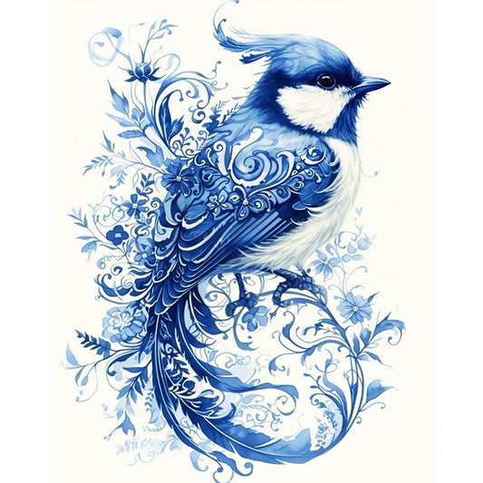 Porcelain Blue Bird - Full 11CT Stamped Cross Stitch 40x50CM - Huacan