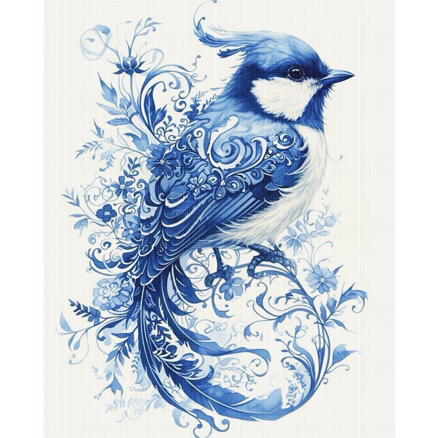 Porcelain Blue Bird - Full 11CT Stamped Cross Stitch 40x50CM - Huacan