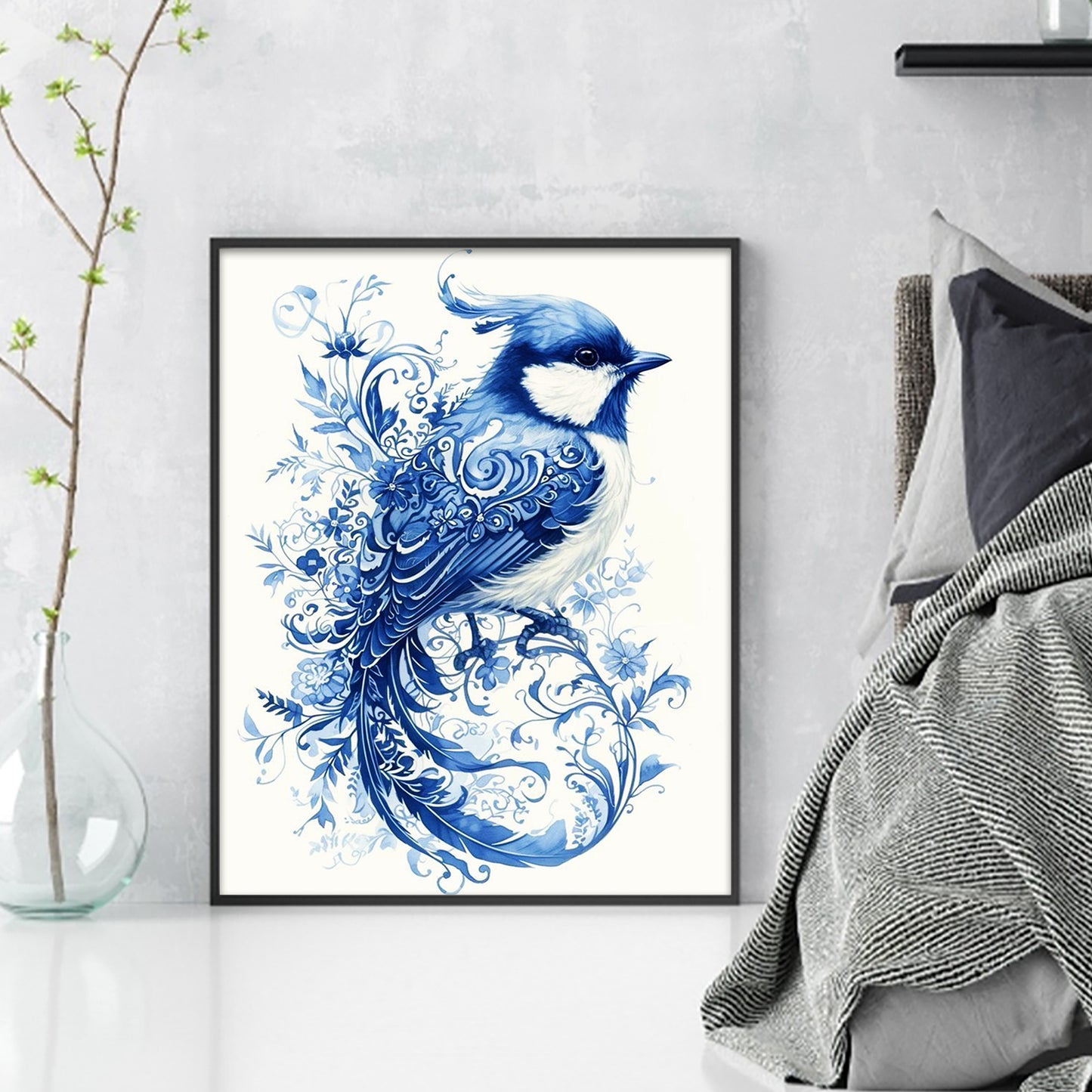 Porcelain Blue Bird - Full 11CT Stamped Cross Stitch 40x50CM - Huacan