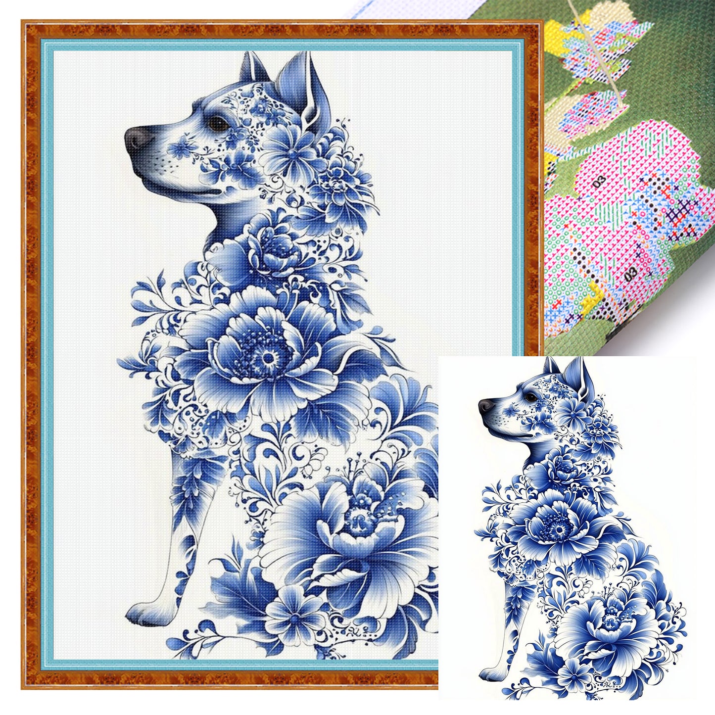 Porcelain Wolf - Full 11CT Stamped Cross Stitch 40x55CM - Huacan