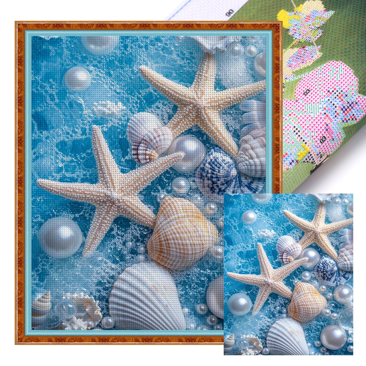 Pearl Starfish Beach - Full 11CT Stamped Cross Stitch 40x50CM - Huacan