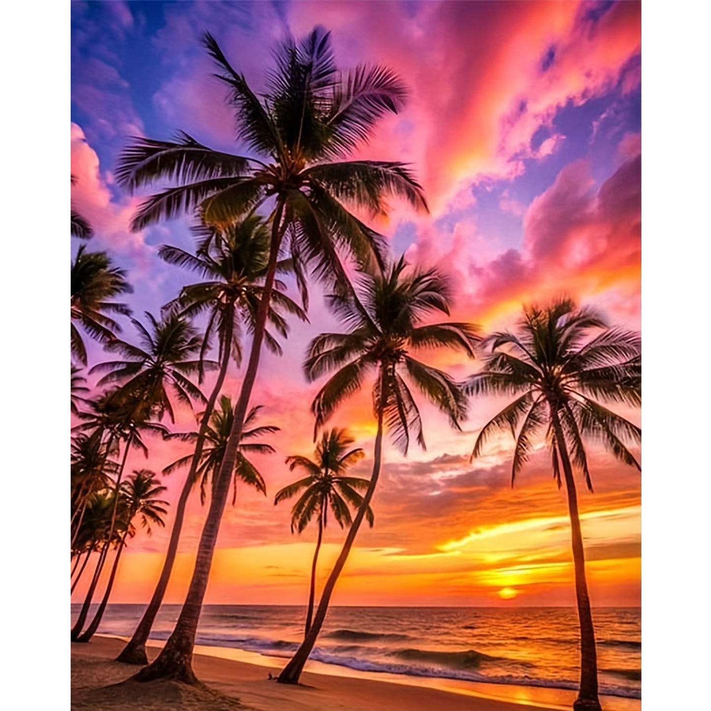 Sunset Palm Trees - Full 11CT Stamped Cross Stitch 40x50CM - Huacan