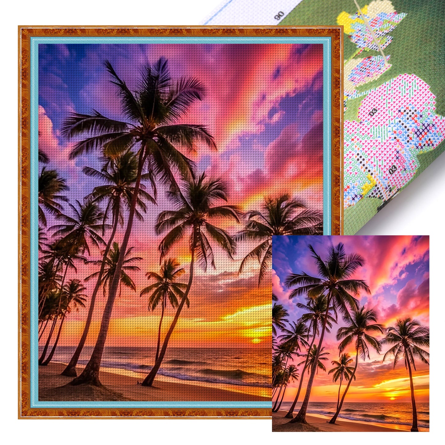 Sunset Palm Trees - Full 11CT Stamped Cross Stitch 40x50CM - Huacan