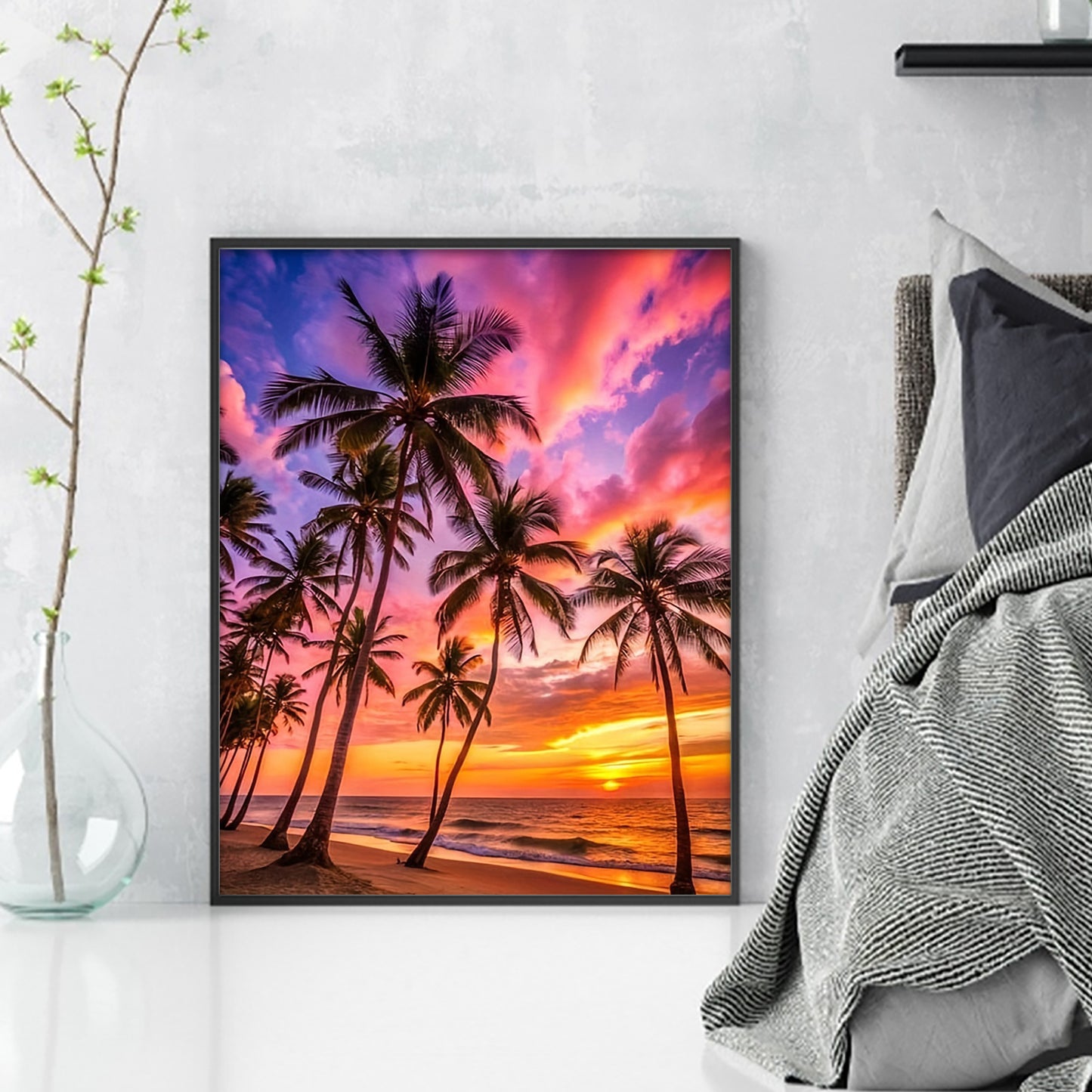 Sunset Palm Trees - Full 11CT Stamped Cross Stitch 40x50CM - Huacan