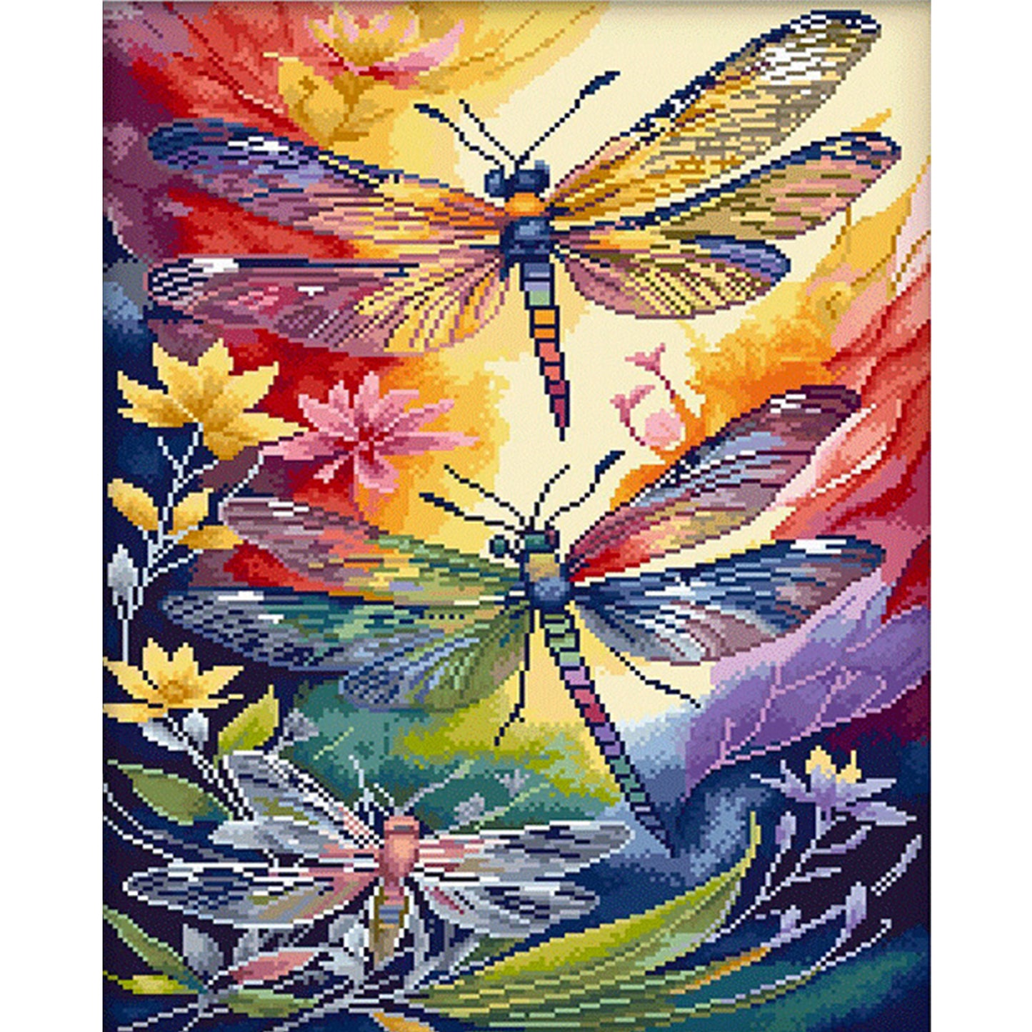 Colorful Dragonflies - Full 14CT Stamped Cross Stitch 40x50CM - Mona Lisa