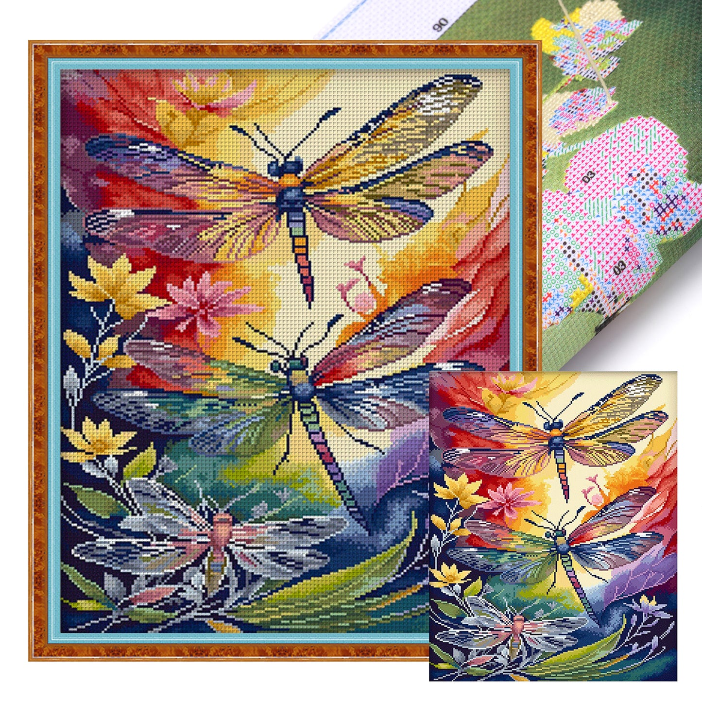 Colorful Dragonflies - Full 14CT Stamped Cross Stitch 40x50CM - Mona Lisa
