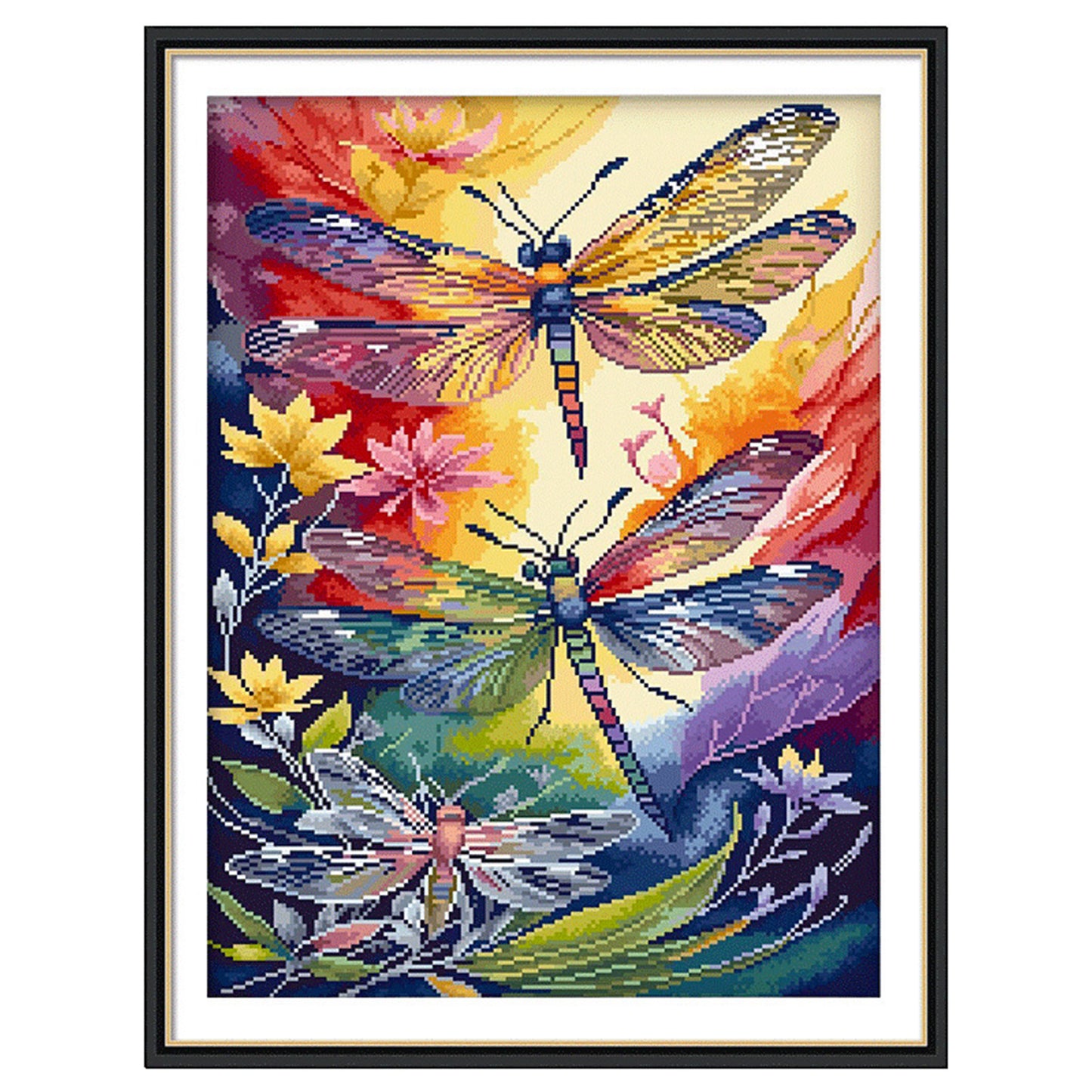Colorful Dragonflies - Full 14CT Stamped Cross Stitch 40x50CM - Mona Lisa