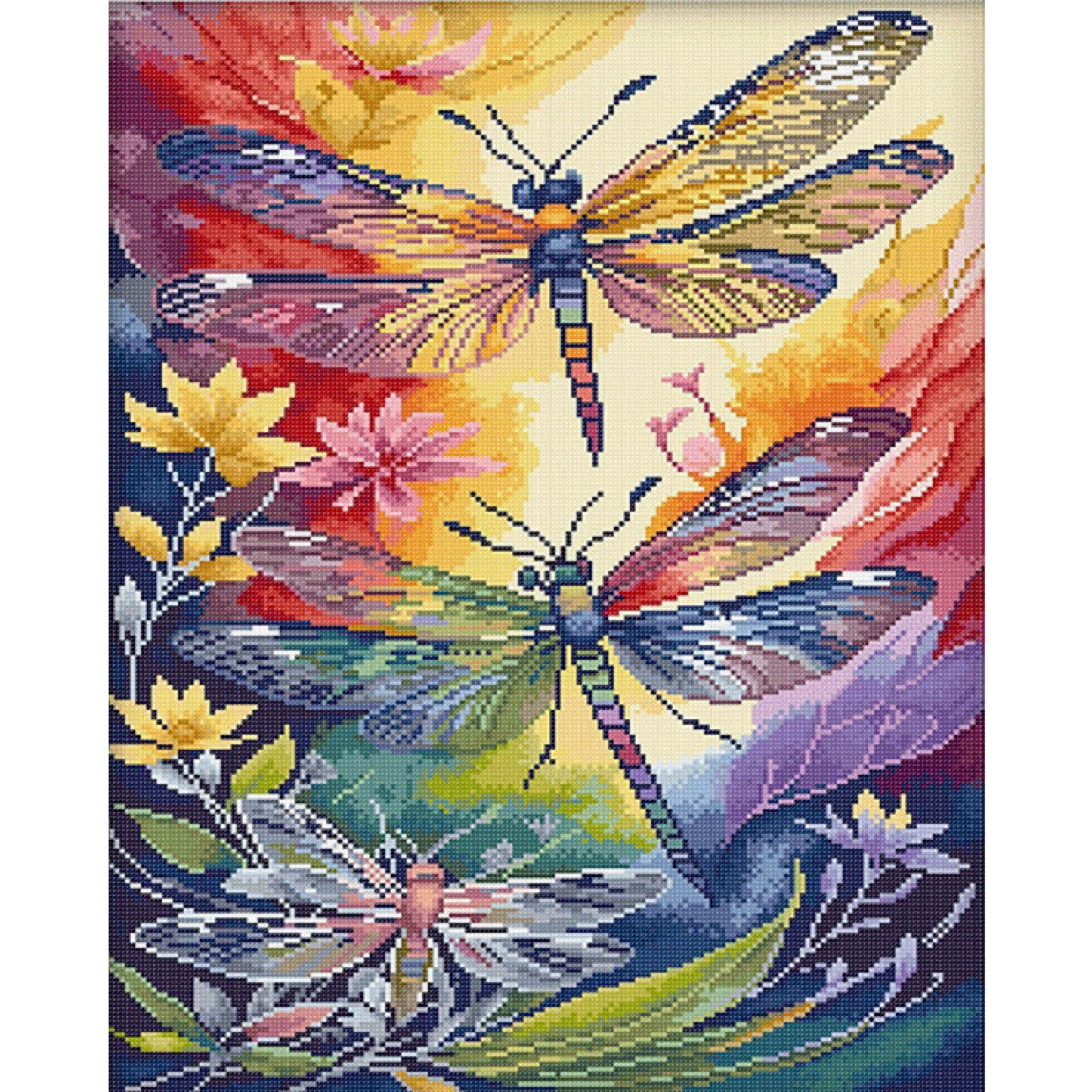 Colorful Dragonflies - Full 14CT Stamped Cross Stitch 40x50CM - Mona Lisa