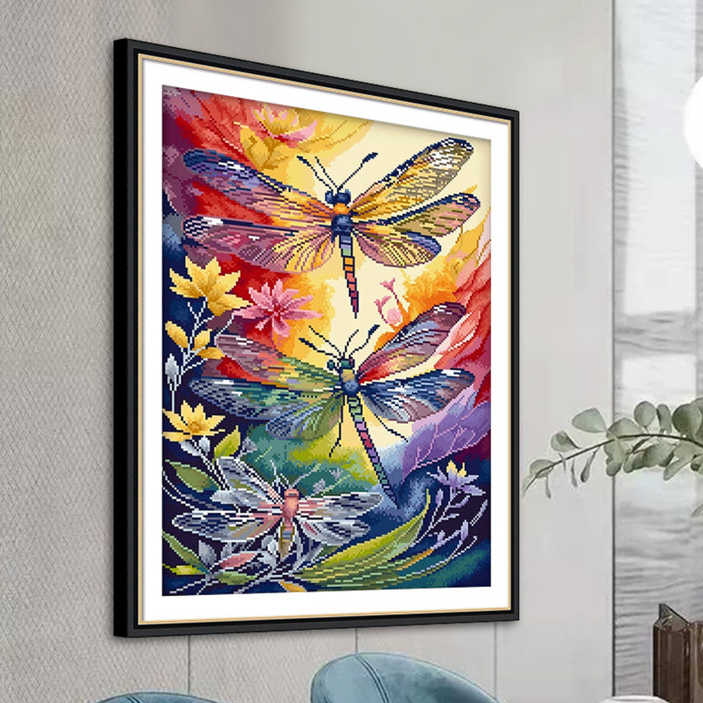 Colorful Dragonflies - Full 14CT Stamped Cross Stitch 40x50CM - Mona Lisa