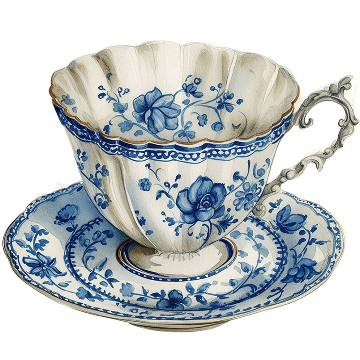 Porcelain Teacup - Full 11CT Stamped Cross Stitch 40x40CM - Huacan