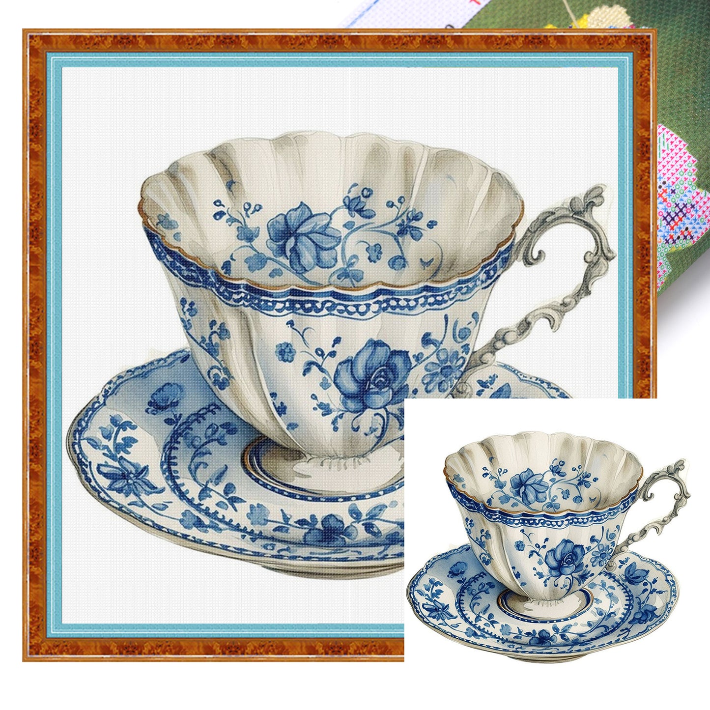 Porcelain Teacup - Full 11CT Stamped Cross Stitch 40x40CM - Huacan