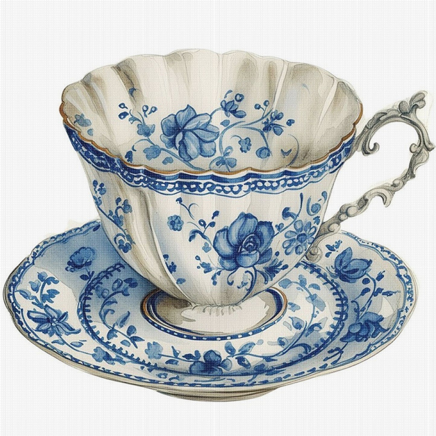 Porcelain Teacup - Full 11CT Stamped Cross Stitch 40x40CM - Huacan
