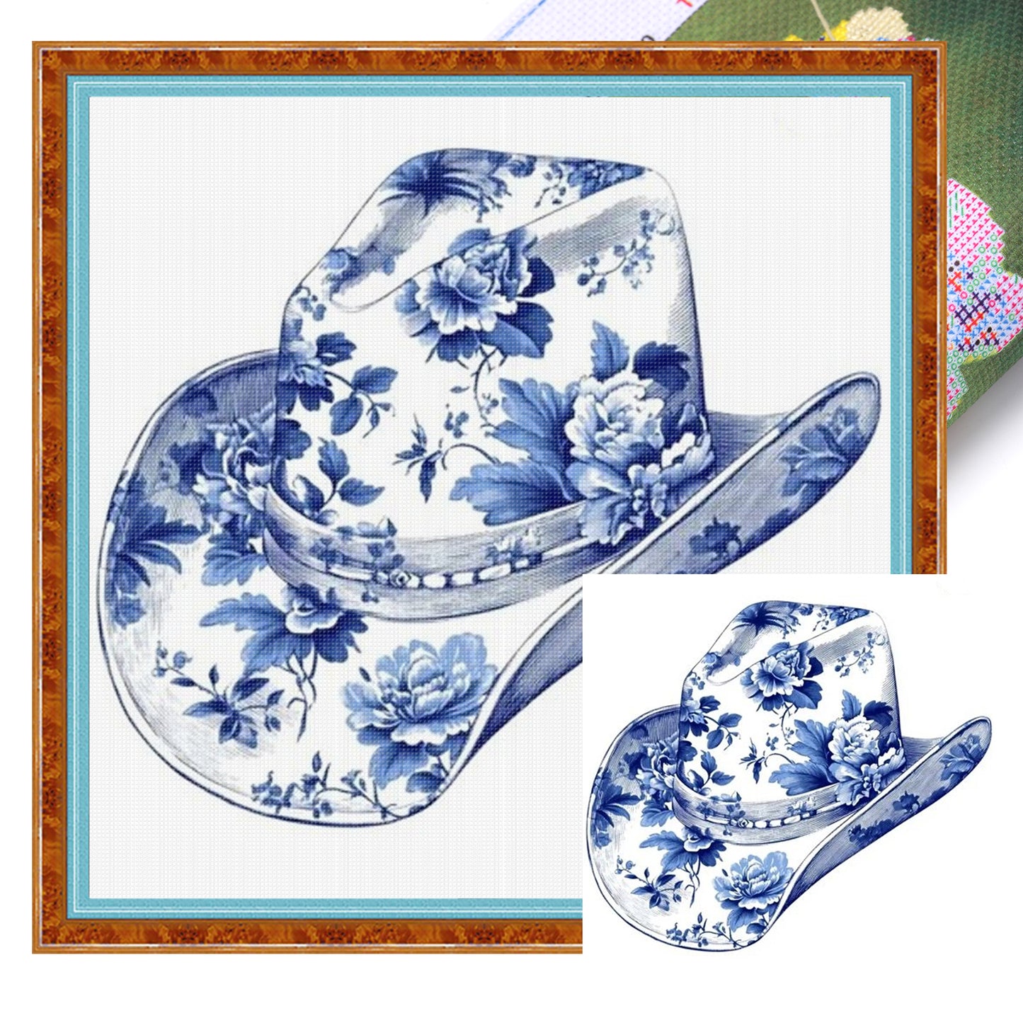 Porcelain Cowboy Hat - Full 11CT Stamped Cross Stitch 40x40CM - Huacan
