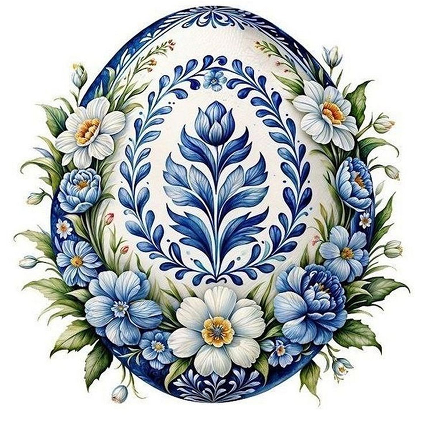 Porcelain Floral Egg - Full 11CT Stamped Cross Stitch 40x40CM - Huacan