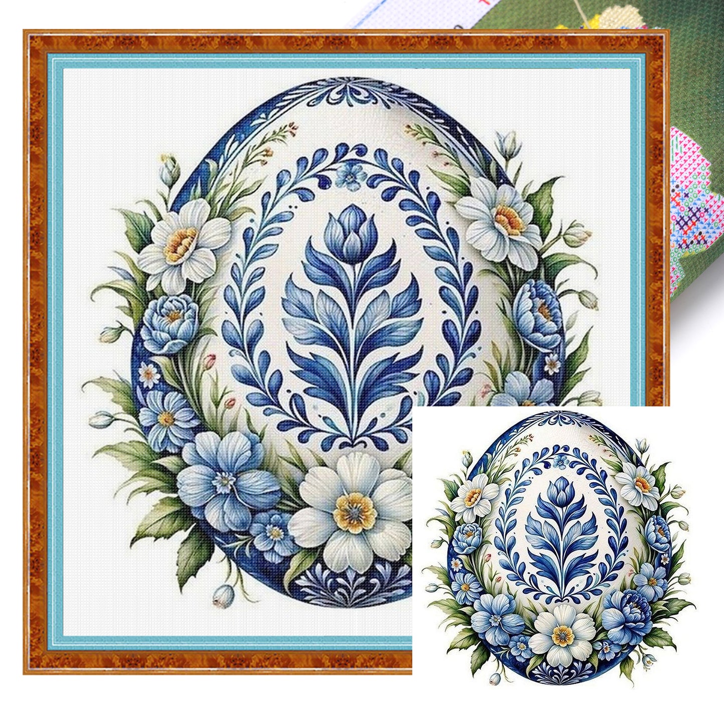 Porcelain Floral Egg - Full 11CT Stamped Cross Stitch 40x40CM - Huacan