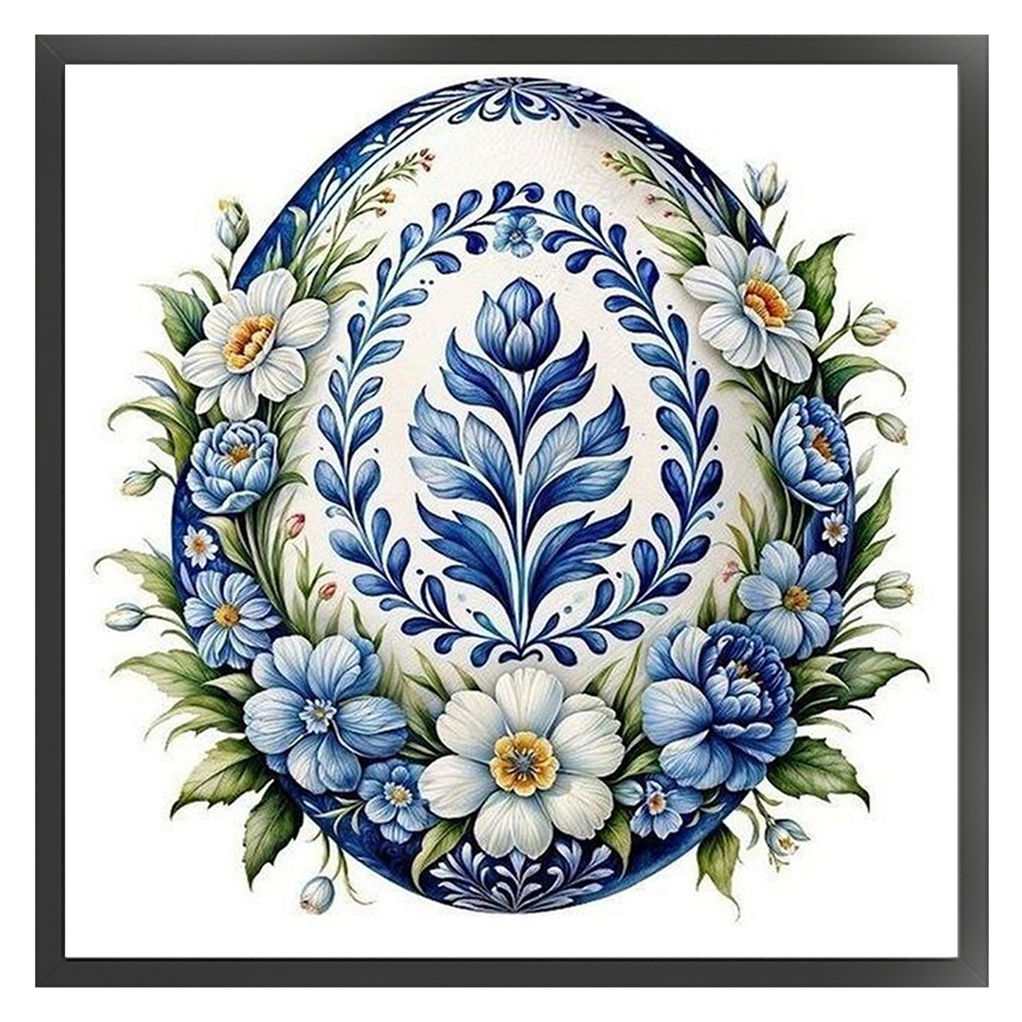 Porcelain Floral Egg - Full 11CT Stamped Cross Stitch 40x40CM - Huacan