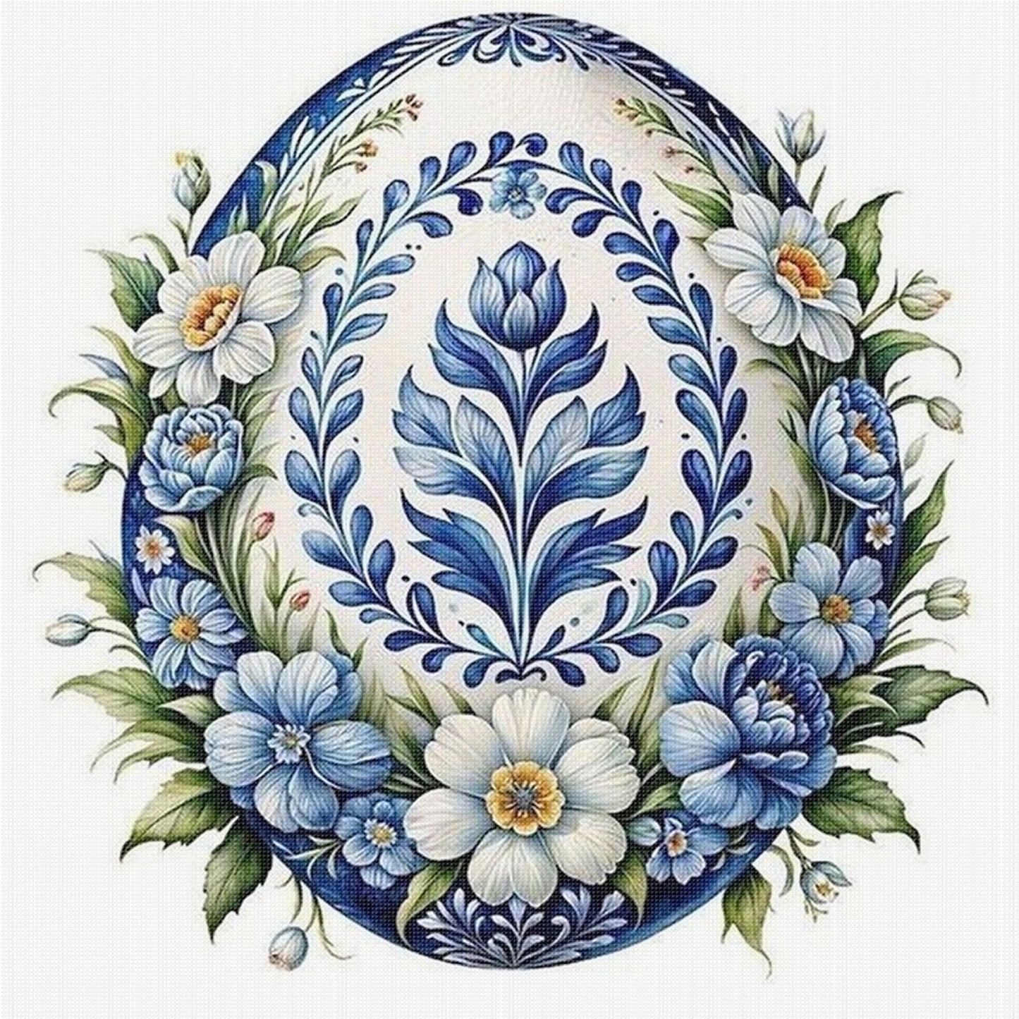 Porcelain Floral Egg - Full 11CT Stamped Cross Stitch 40x40CM - Huacan