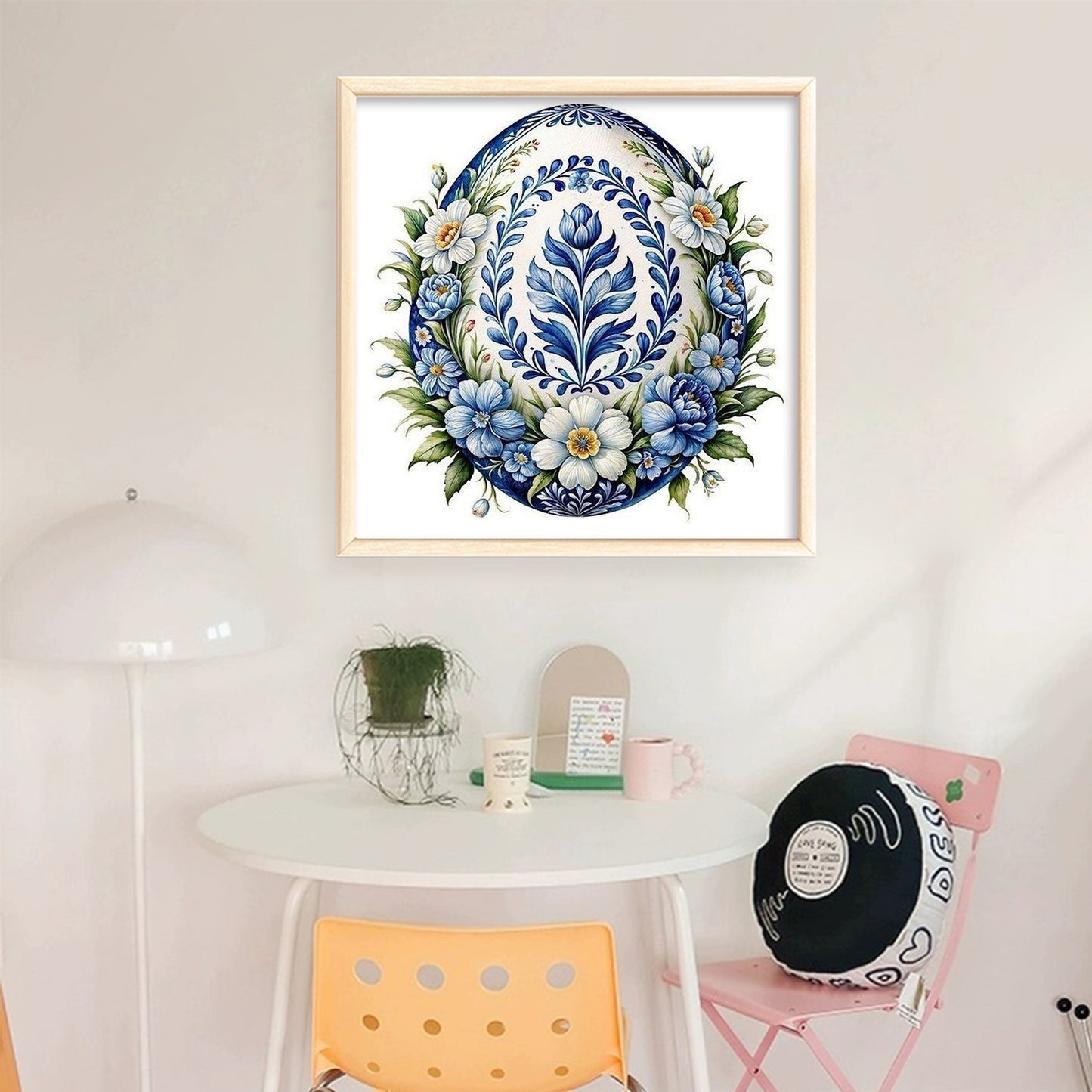 Porcelain Floral Egg - Full 11CT Stamped Cross Stitch 40x40CM - Huacan