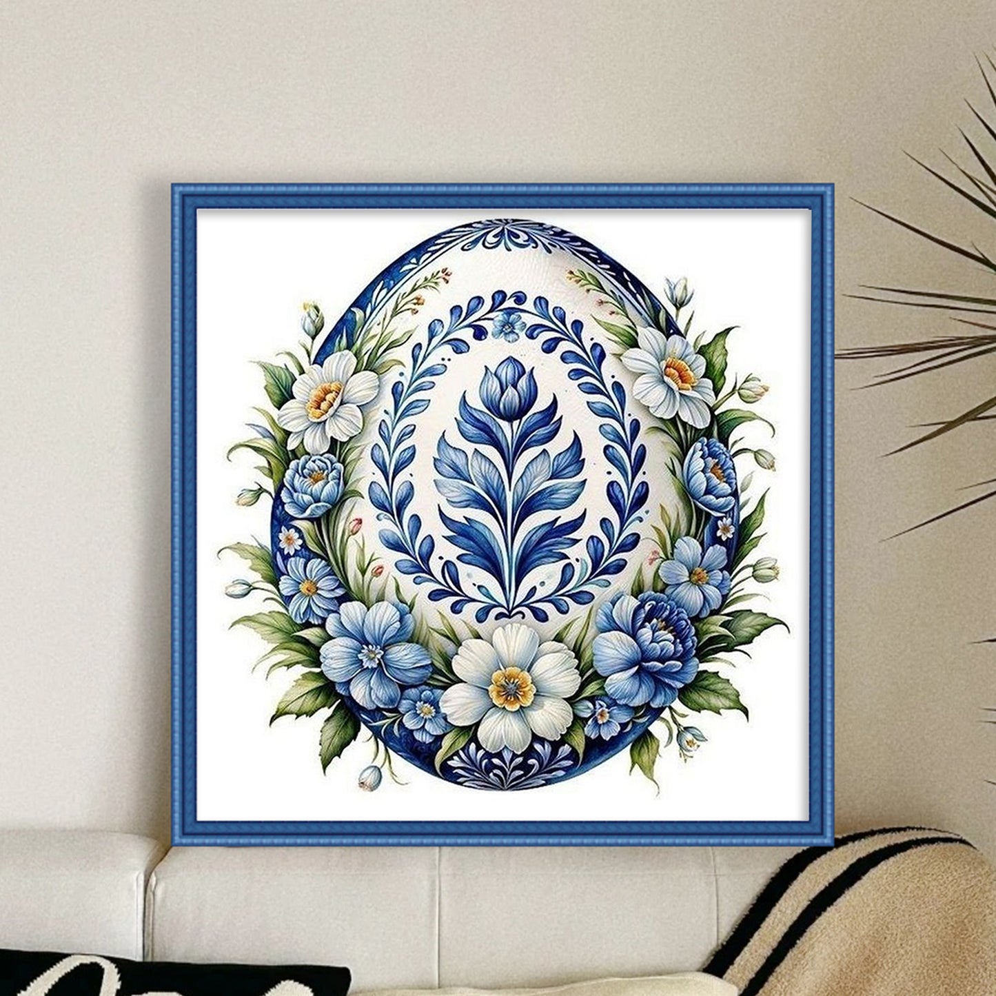 Porcelain Floral Egg - Full 11CT Stamped Cross Stitch 40x40CM - Huacan