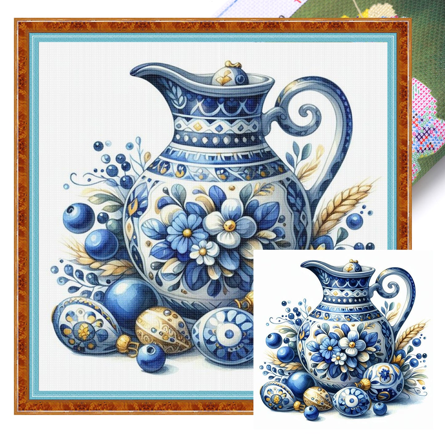 Porcelain Pitcher - Full 11CT Stamped Cross Stitch 40x40CM - Huacan