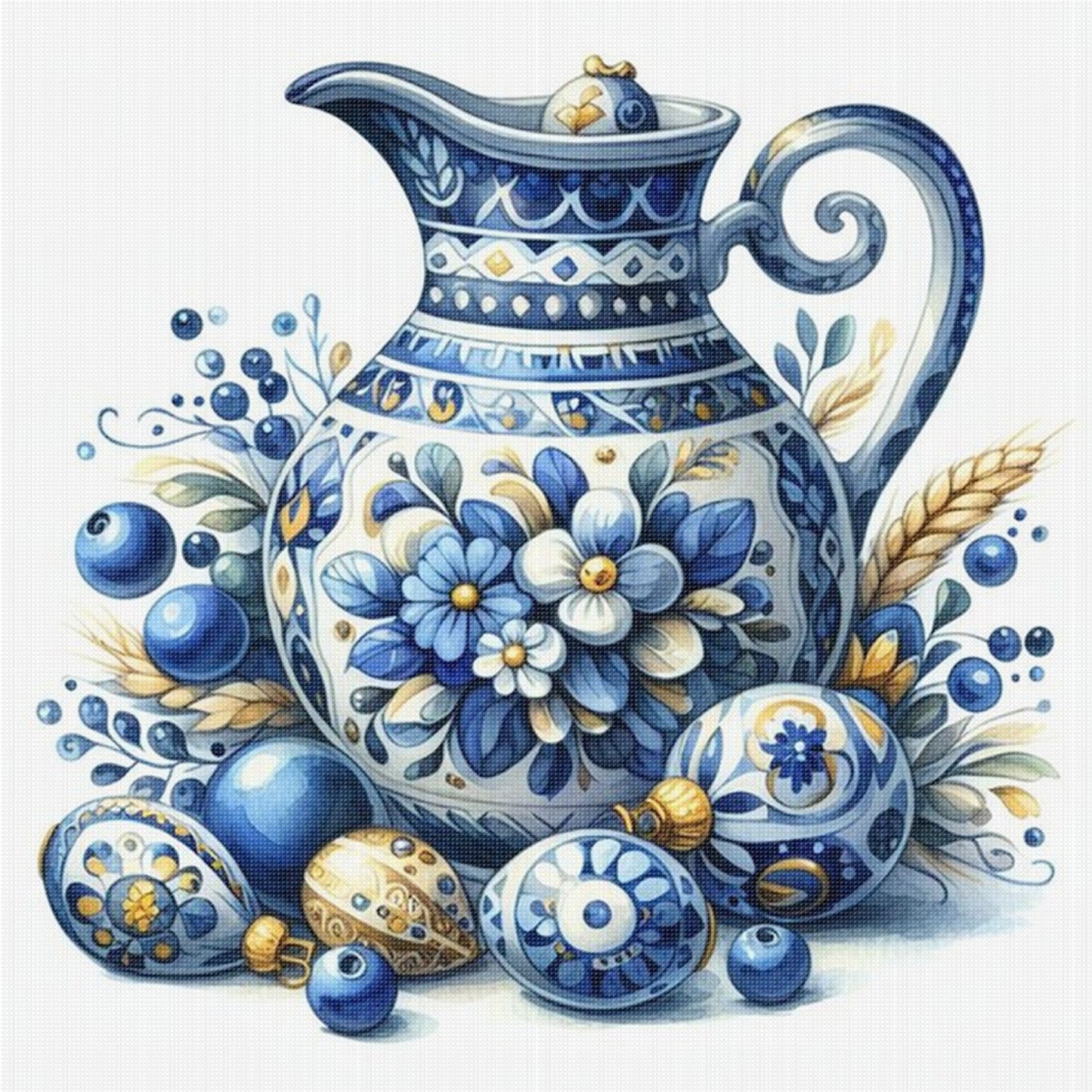 Porcelain Pitcher - Full 11CT Stamped Cross Stitch 40x40CM - Huacan